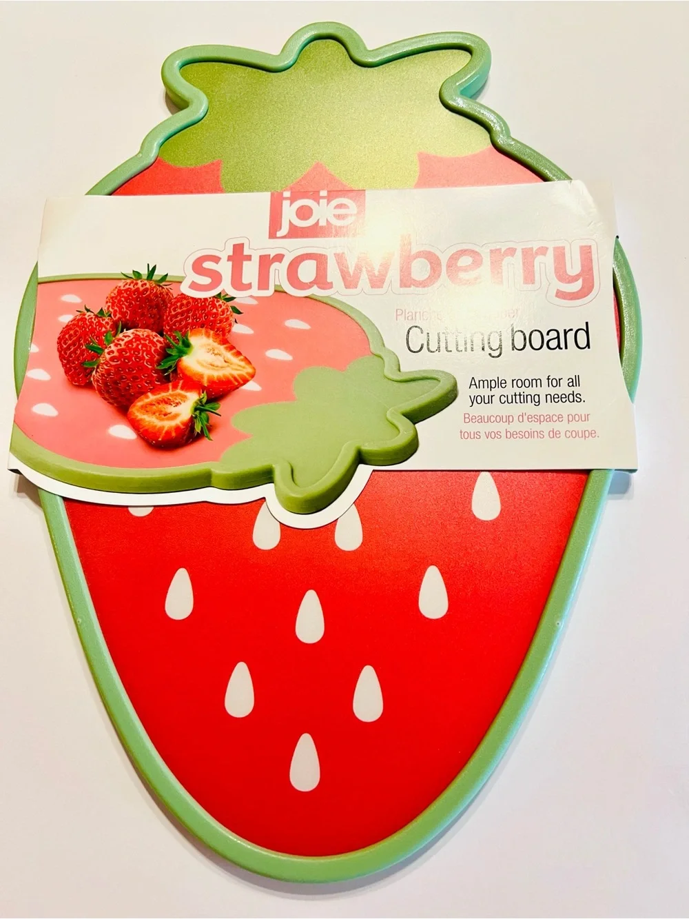 Joie Strawberry Shaped Cutting Board in Red with Green Accent Fruit Party Fun